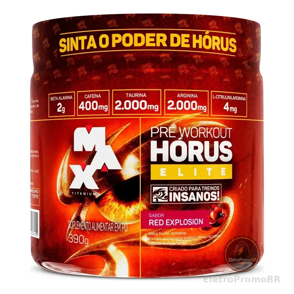 Hórus Elite 390g Pré Treino Max Titanium Frutas Vermelhas Frutas Vermelhas