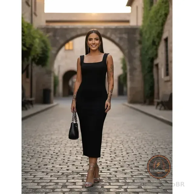 Vestido Longo Casual Festa Alça Grossa Fenda Moda Elegante