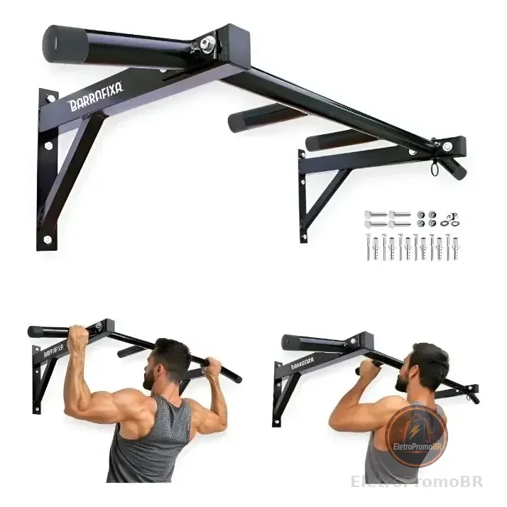 Barra Fixa De Parede Pull-up Modelo Externo Interno Completa Preto