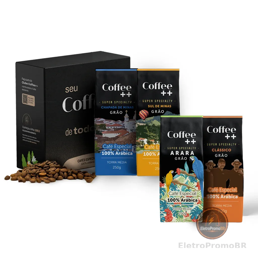 Kit Café Especial em Grãos Coffee ++ 100 Arábica em Grãos Torra Média Variedades 4 x 250G