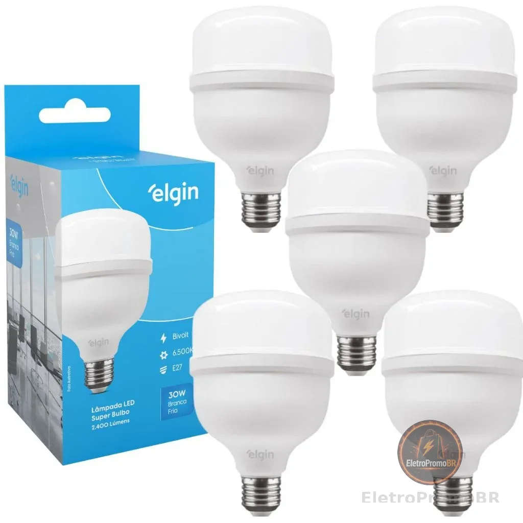 Kit 5 Lâmpadas Super Bulbo Alta Potência Led 40w 6500k - Elgin