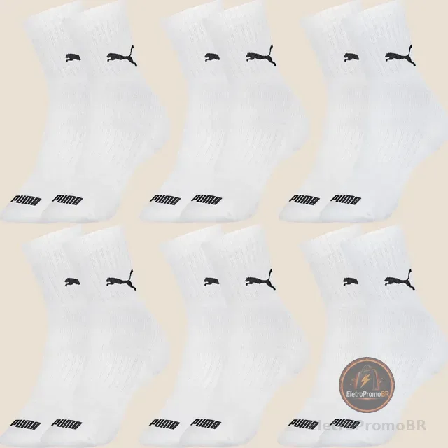Kit 6 Pares Meias Puma De Cano Médio Sport Original Algodão