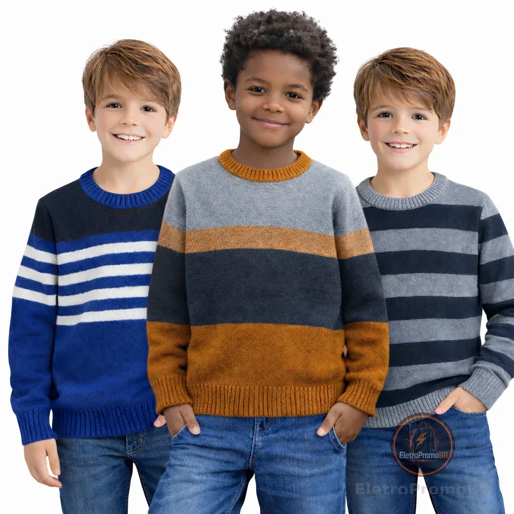 Kit 3 Suéter Infantil Menino Tamanho 1 ao 16 Anos Cores Variadas Quentinho