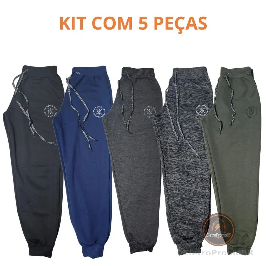Kit 5 Calças Moletom Moletinho Infantil Menino Inverno