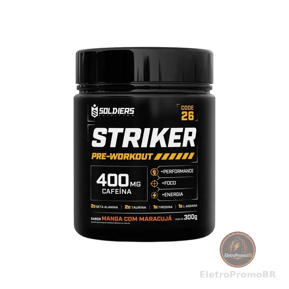 Striker Pré-treino Suplemento Alimentar Em Pó Cafeína 400mg Manga C/ Maracujá 300g 20 Doses - Soldiers Nutrition Manga Com Maracujá