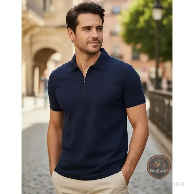 Camisa Polo Masculina Anistia Zíper Algodão Elastano Premium