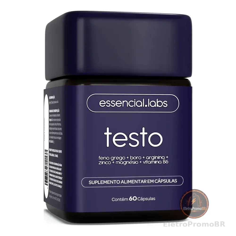 Testo Essencial - Fórmula Exclusiva Com Feno Grego + Boro + Arginina + Zma + Vitamina B6 - Precursor Da Testosterona - 60 Cápsulas Sem Sabor