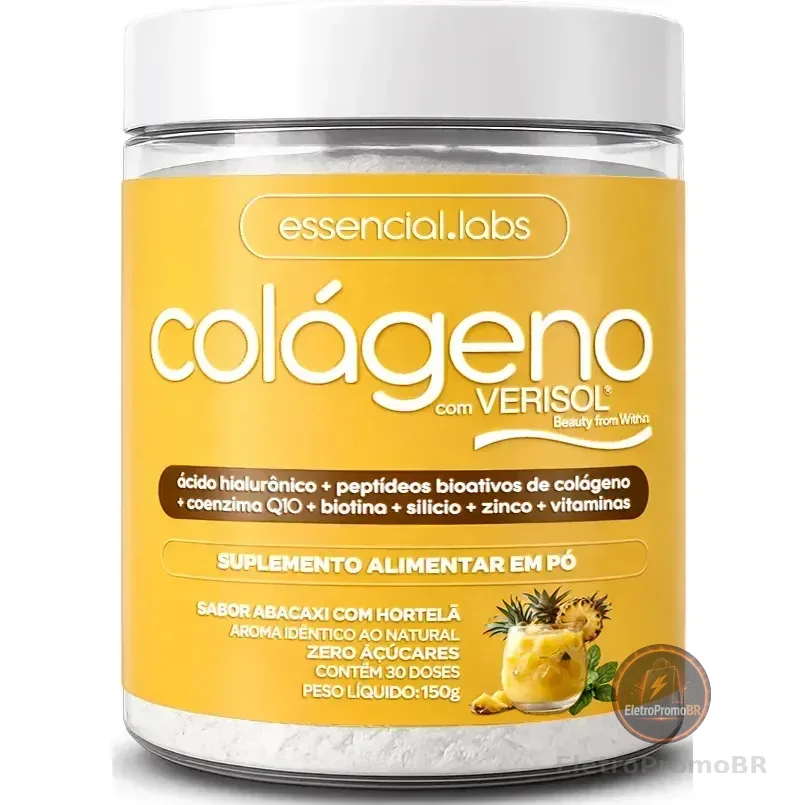 Colágeno Verisol® - Fórmula Exclusiva Com Ácido Hialurônico + Coenzima Q10 + Biotina + Silício + Zinco + Peptídeos Bioativos + Vitaminas - Sabor Abacaxi Com Hortelã - 30 Doses