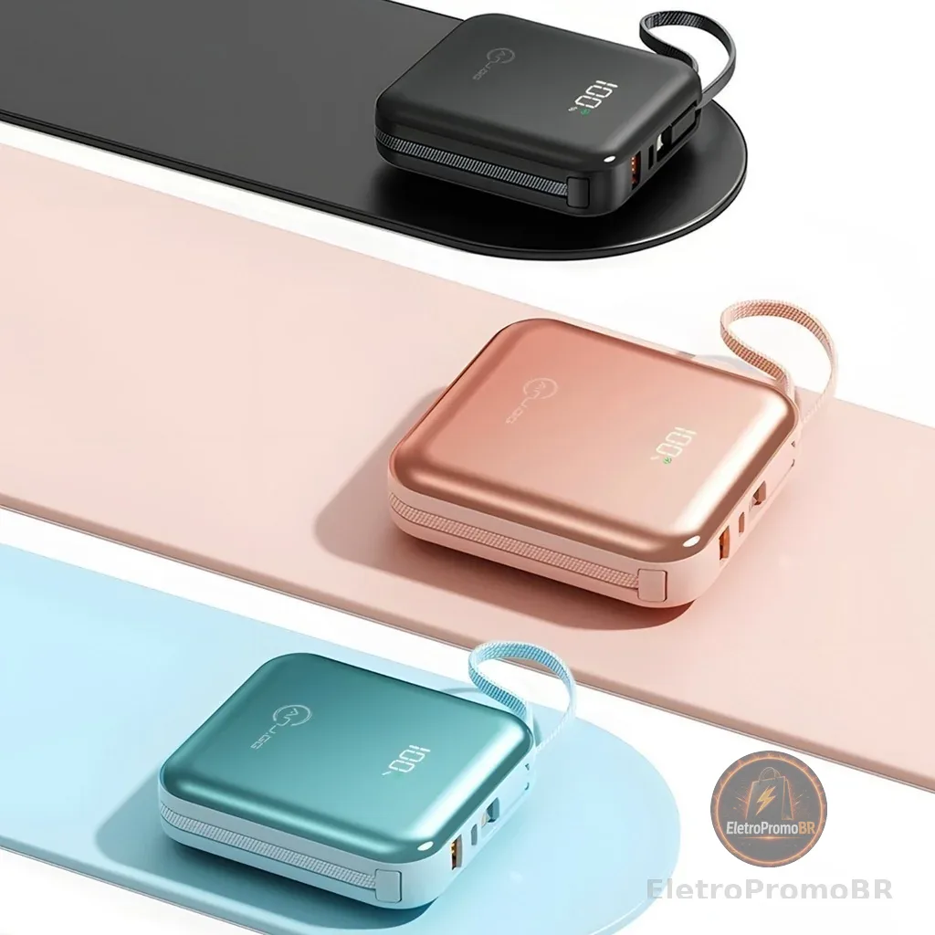 Power Bank 20000mAh Portátil Display Digital Carregamento Rápido 4 Saídas Universal