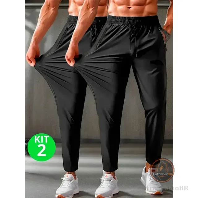 Kit 2 Calça Masculina Elastano Esportiva Fitness Slim Fit