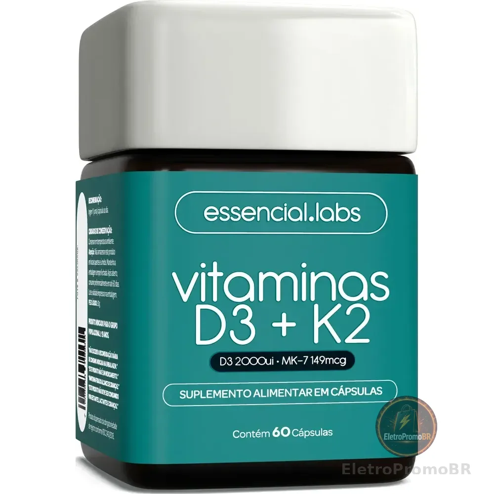 Vitamina D3 + K2 Menaquinona-7 - Fórmula Com Máxima Concentração E Biodisponibilidade - 60 Cápsulas Sem Sabor