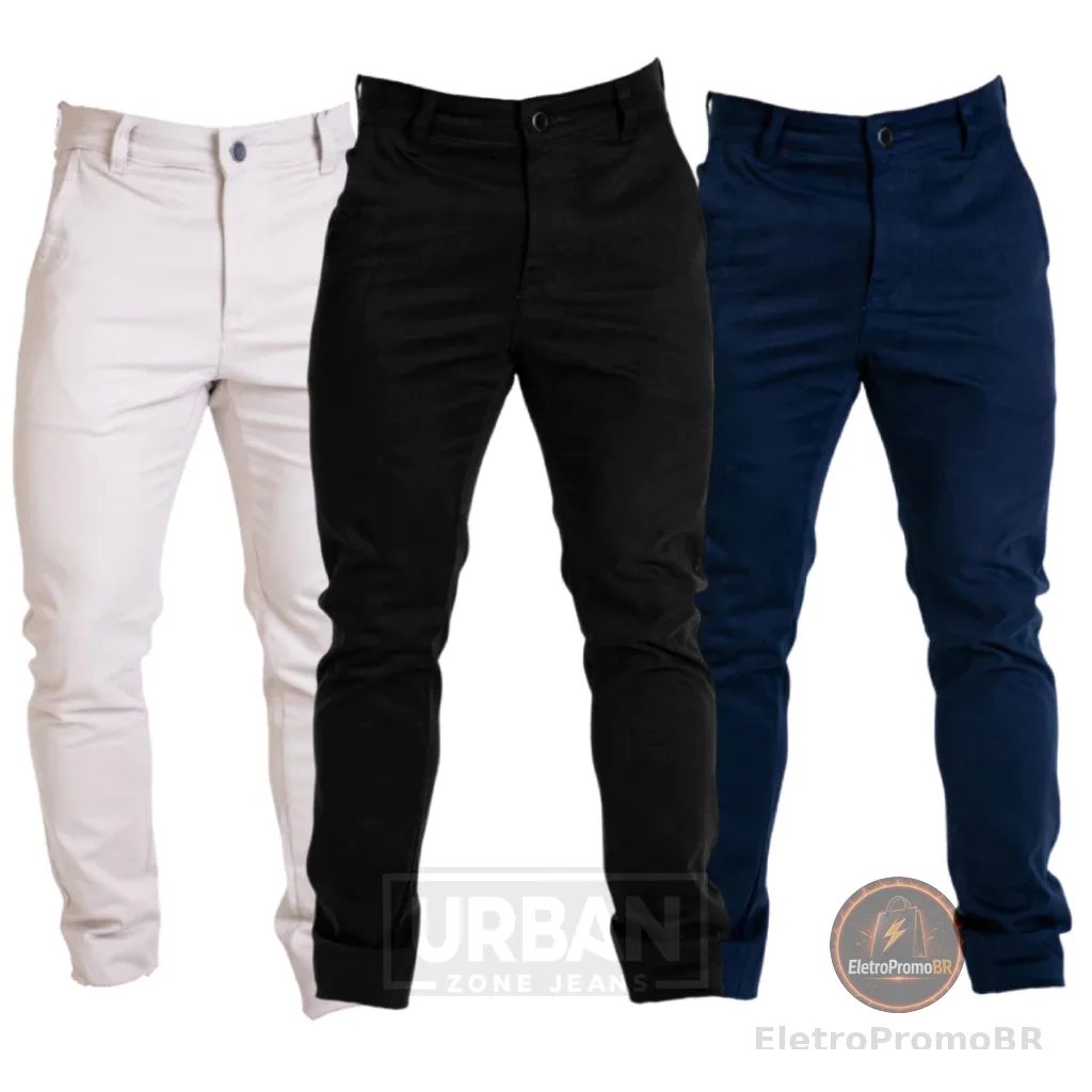 Kit 3 Calças Masculinas Esporte Fino Brim Sport Fino Alfaiataria