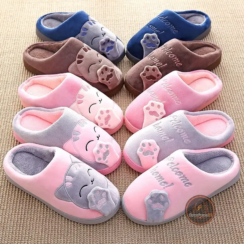 Pantufa Chinelo Feminino V010 Sapato Gato Da Sorte De Inverno Antiderrapante Flexível Quente De Inverno