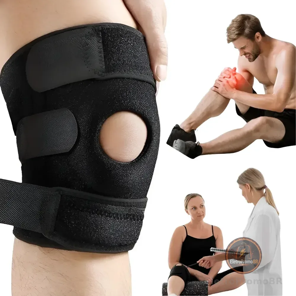 Joelheira De Compressão Esporte Ortopédica Patelar Ajustável Preto Único