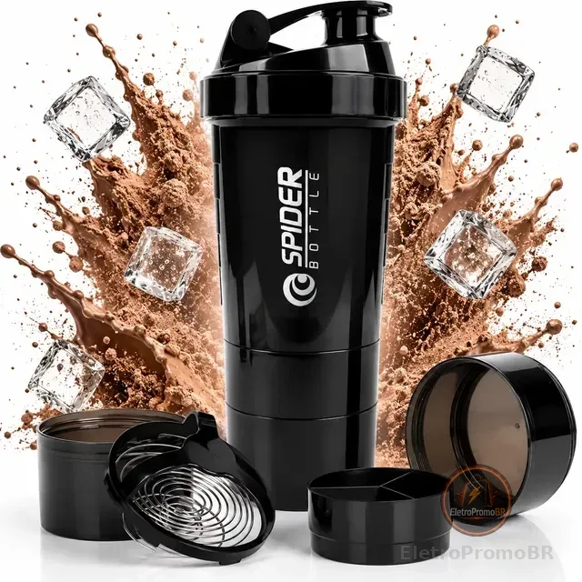 Coqueteleira Shake Academia C/ Compartimentos P/ Suplementos