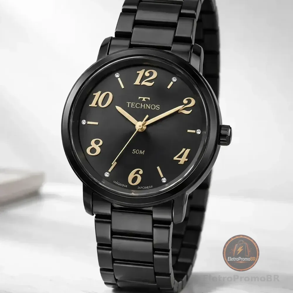Relógio Technos Feminino Preto 2035ndf/1p Aço Inox 50m