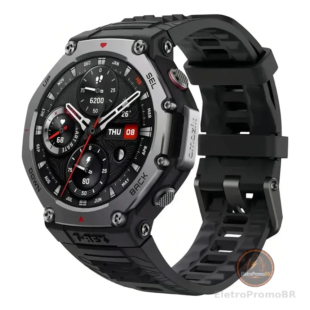 Relógio Amazfit T Rex 3 48mm Gps Amoled Original Smartwatch Onyx Onux Preto