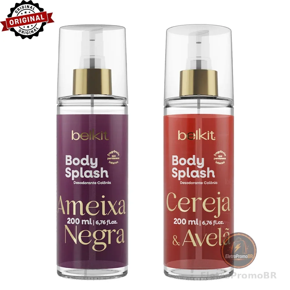 Kit 2 Body Splash Ameixa Negra, Maracujá ou Cereja 200ml BELKIT Alta Projeção e Fixação