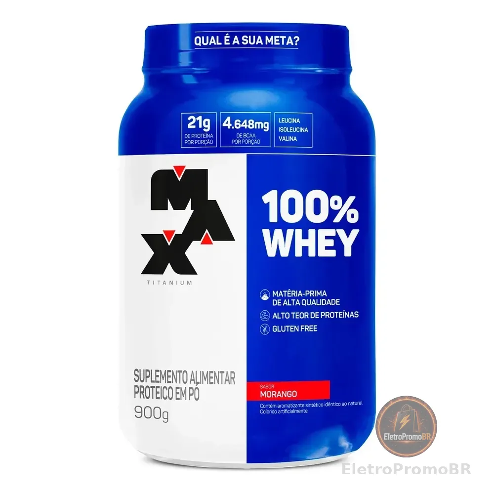 Whey Protein 100% Max Titanium Sabor Morango 900g