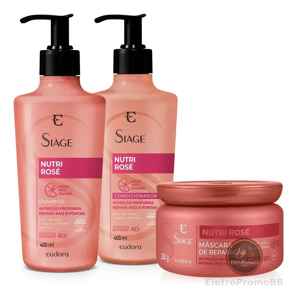 Siáge Nutri Rose Kit Shampoo Condicionador Nutrição 400ml Cabelos Danificados