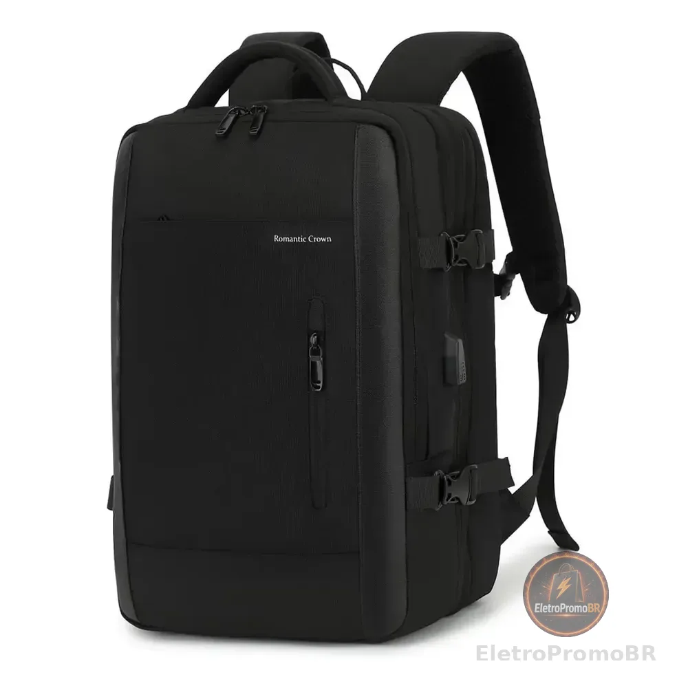 Mochila Viagem Feminina Masculina Para Notebook Executiva Cor Preto Liso