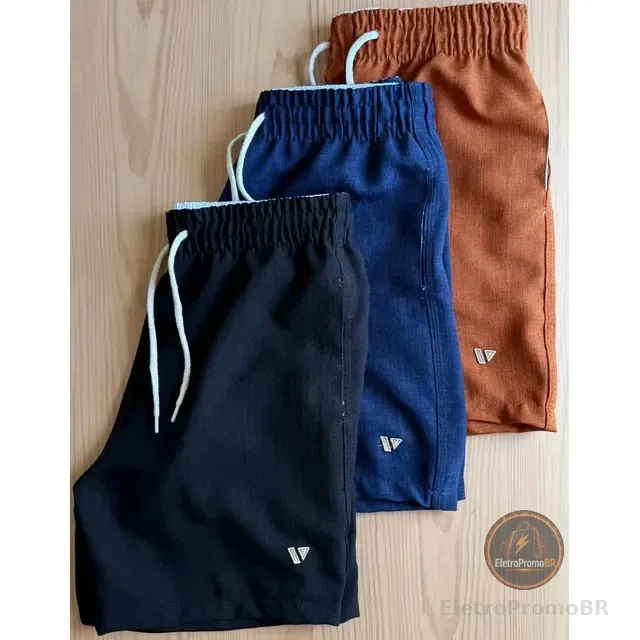 Kit 3 Shorts De Linho Masculino Bermuda Leve Praia Verão