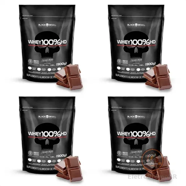 Whey Kit Black Skull 4x900g Treino Forte Alta Performance