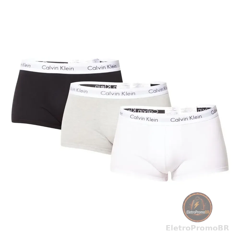 Kit 3 Cuecas Masculinas Boxer Cotton Calvin Klein 998 - Multi Liso M