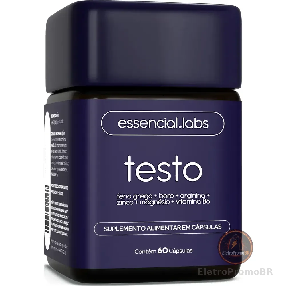 Testo Essencial - Fórmula Exclusiva Com Feno Grego + Boro + Arginina + Zma + Vitamina B6 - Precursor Da Testosterona - 60 Cápsulas Sem Sabor