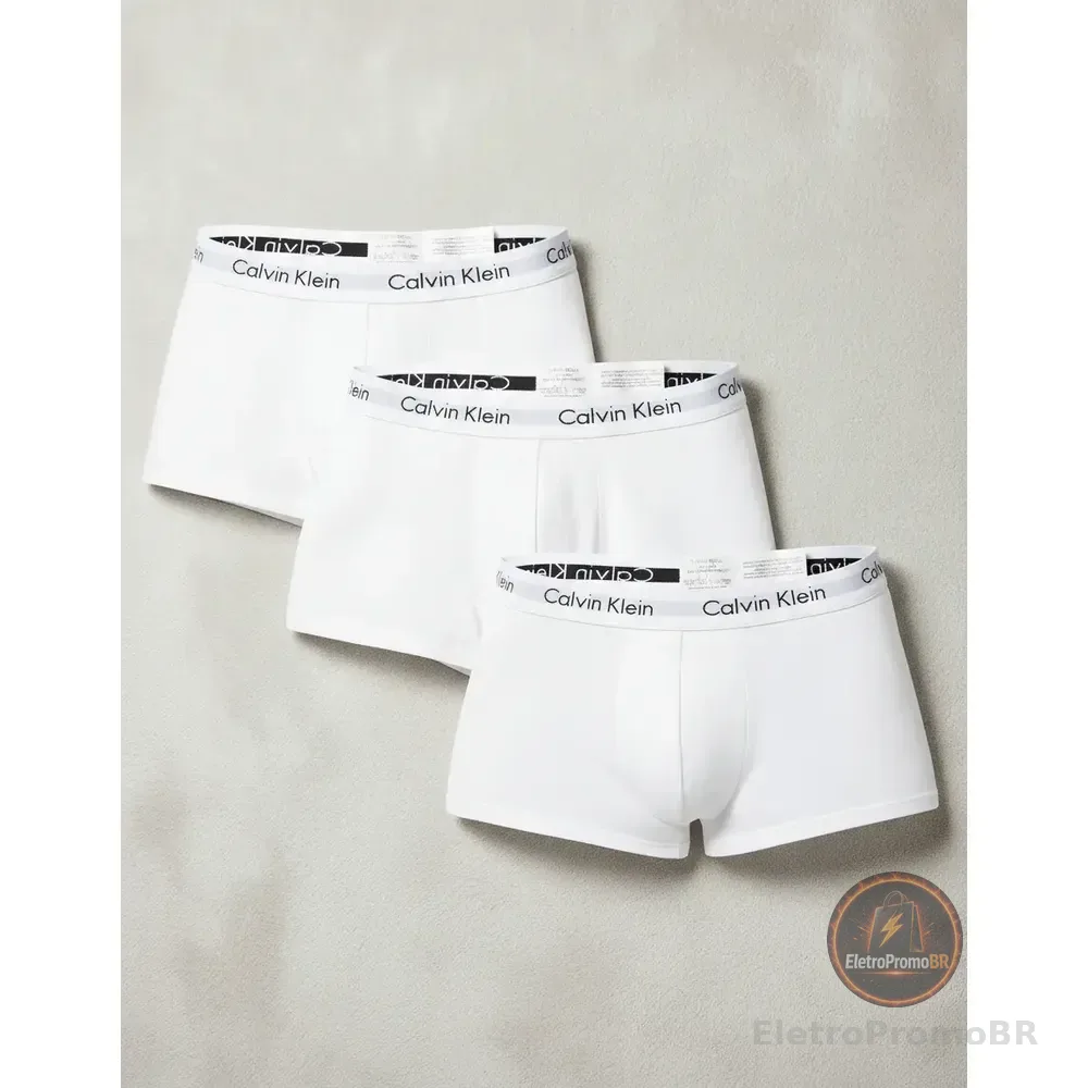 Kit 3 Cuecas Masculinas Boxer Cotton Calvin Klein 100 - White Liso L