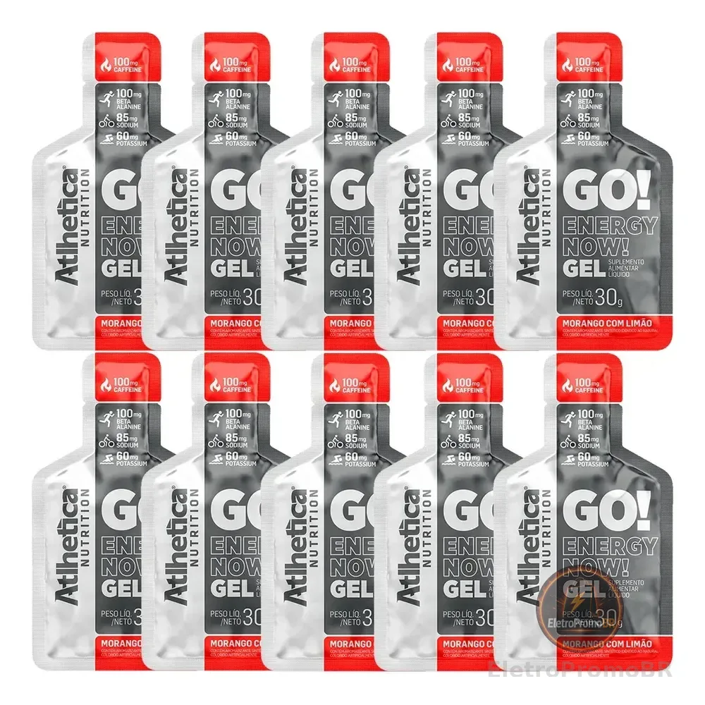 Go! Energy Now Gel (10 Sachês De 30g) Atlhetica Nutrition Sabor Morango C/ Limão Frutilla Limón