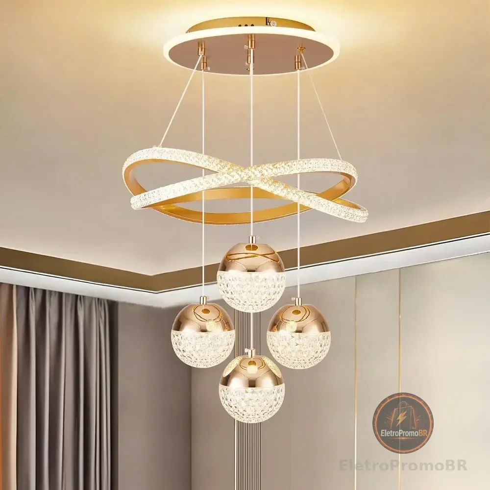 Lustre Sala De Jantar Lustre Pendente Luxo Moderno Cozinha 127/220v Dourado