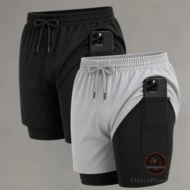 Kit 2 Bermudas 2 Em 1 Short Duplo Masculino Academia Treino