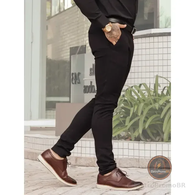 Calça Alfaiataria Masculina Sarja Social Slim Sport Fino