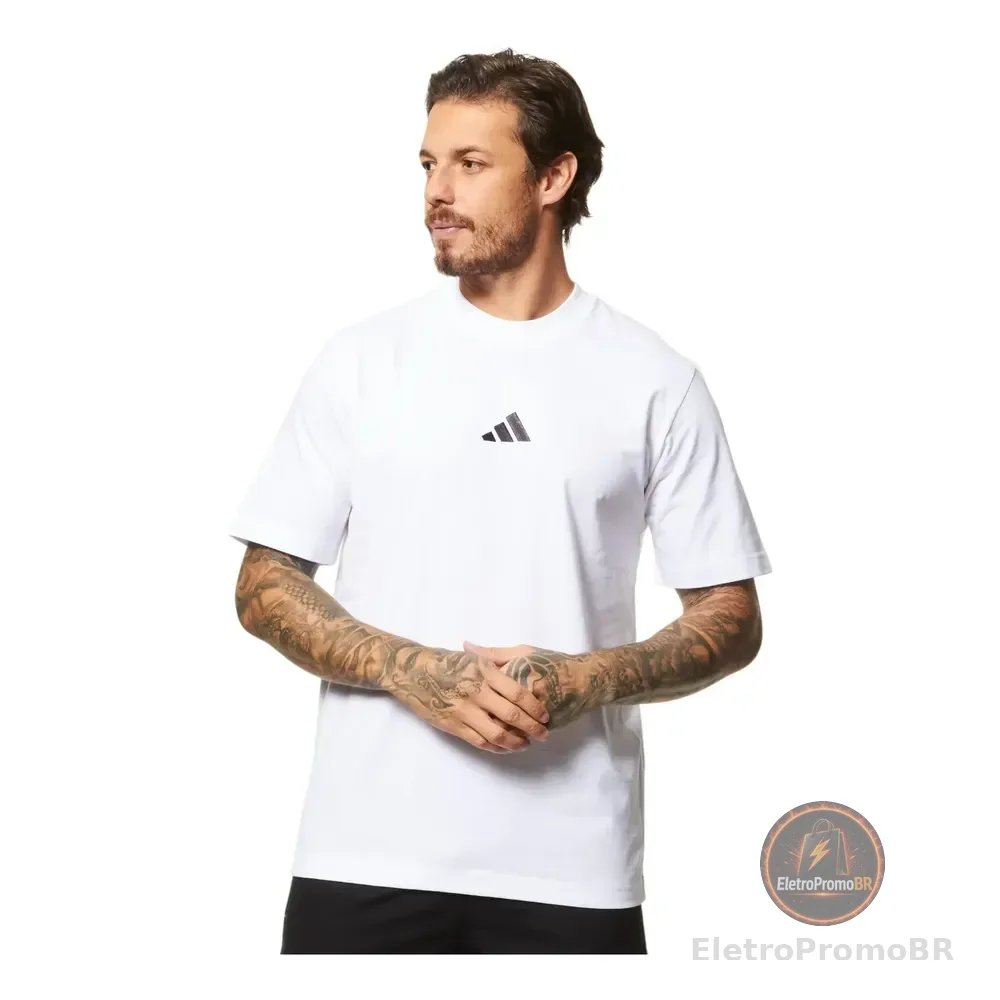 Camiseta Masculina Essentials Logotipo Pequeno adidas White / Black Liso M Lisa