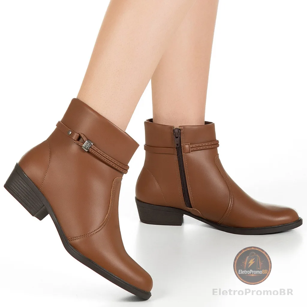 Bota GiGiL Cano Curto Zíper Salto Baixo Bico Redondo Casual Tira Metal Confortável Elegante Clássico
