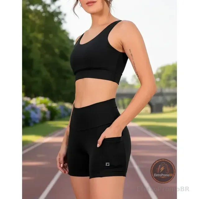 Conjunto Corrida Short Com Bolsos + Top Sustentação