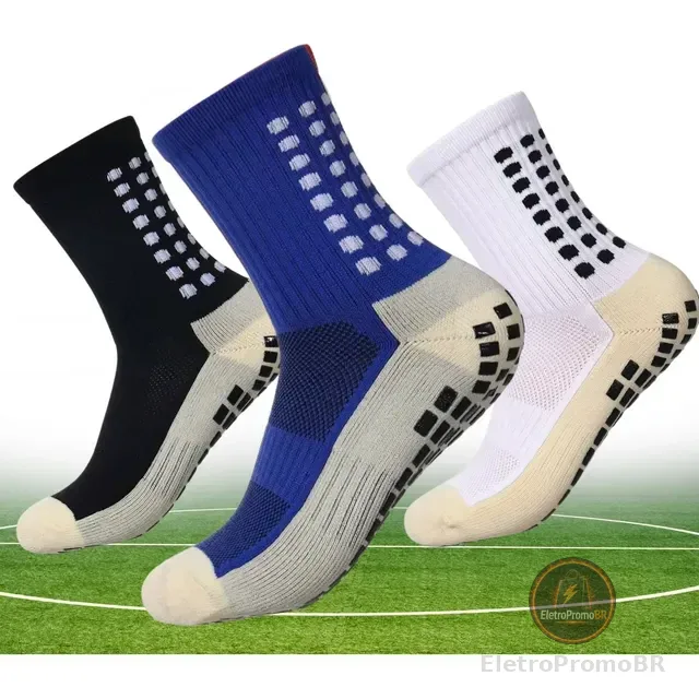 Kit 3 Pares Meia Antiderrapante Esportiva Futebol Treino Pro