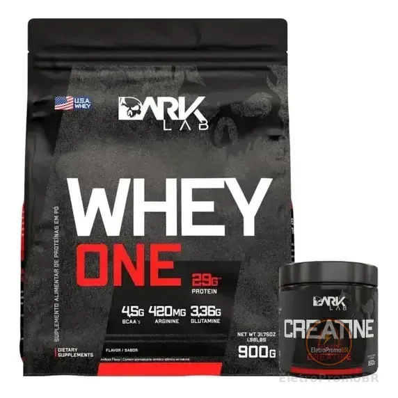 Whey One Protein Proteína Sachê Refil 900g - Dark Lab Sabor Morango + Creatina Monohidratada 150g 100% Pura Dark Lab