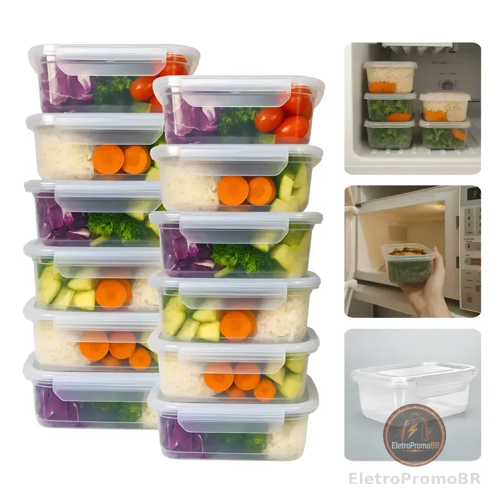 Kit 12 Potes Marmita 750 Ml Reutilizável Freezer Microondas Transparente