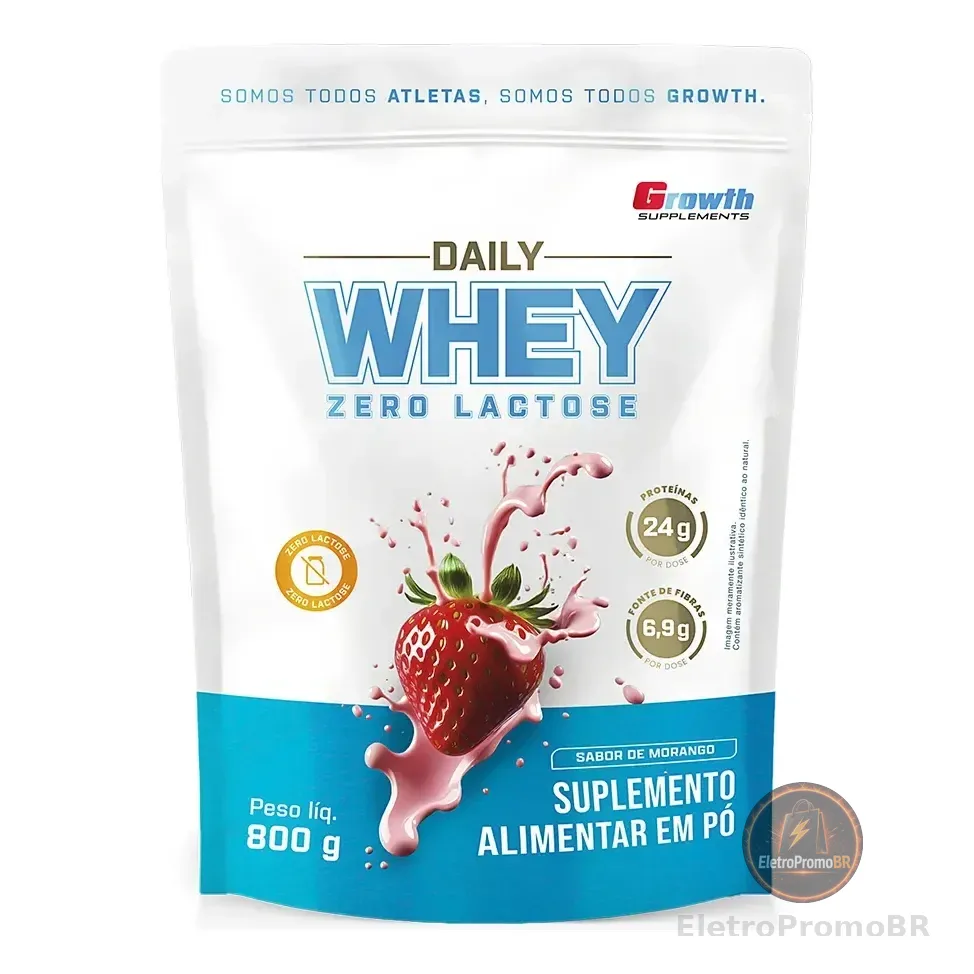 Daily Whey Protein Zero Lactose 800g Growth Supplements Morango