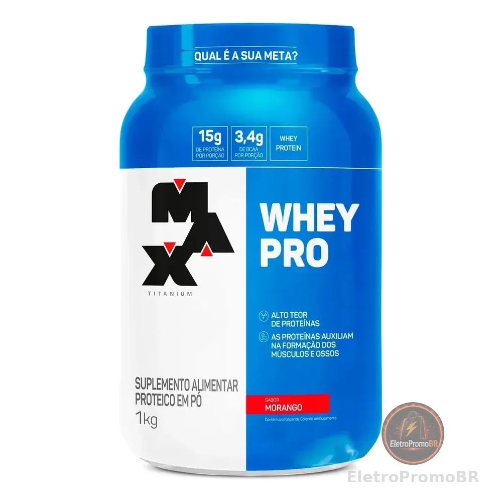 Whey Protein 1kg Whey Pro Max Titanium Sabor Morango Bcaa E Aminoácidos