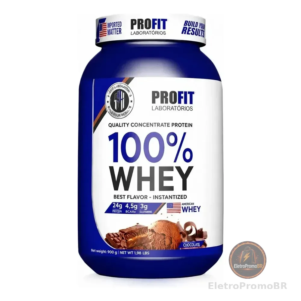 Whey Concentrado 100% Premium Profit Pote 900g Sabor Chocolate