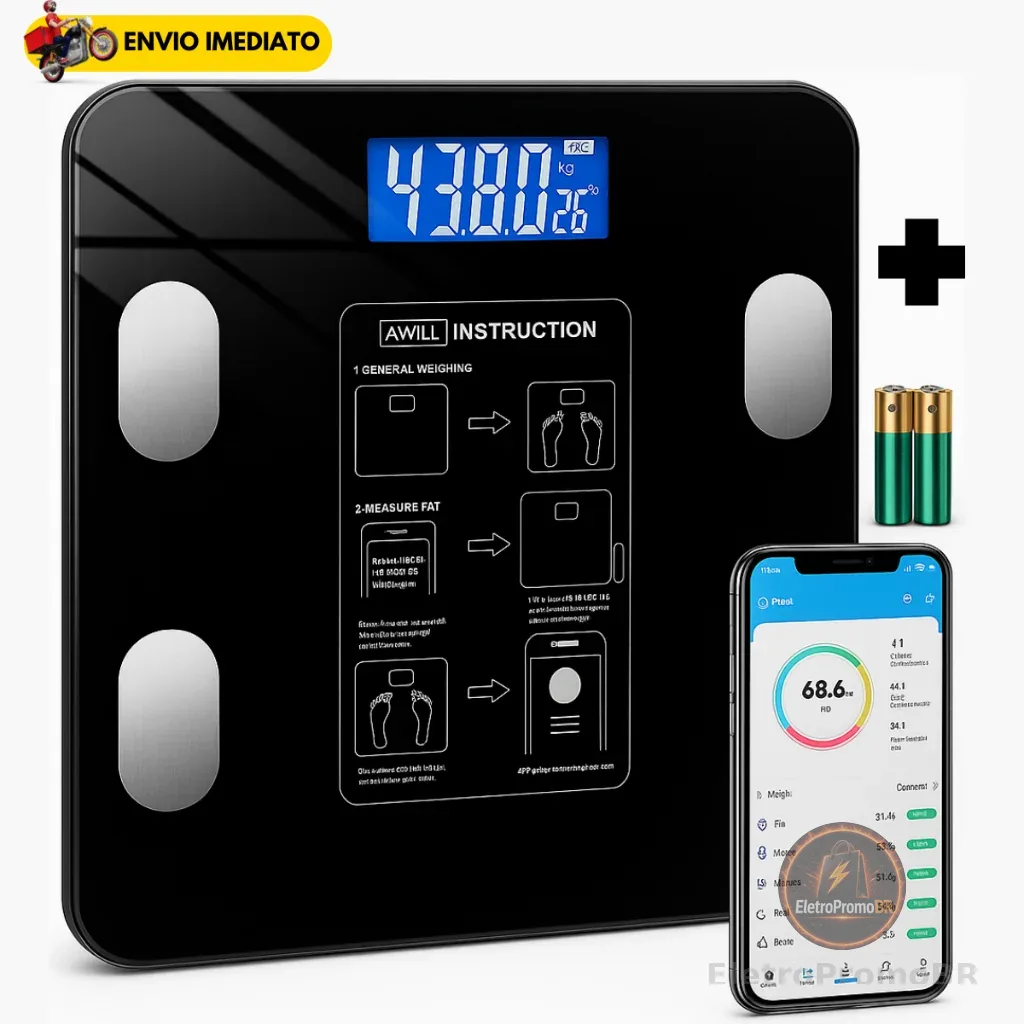 Balança Bioimpedancia Digital Bluetooth Corporal até 180kg Resultado Pelo Celular + Pilhas