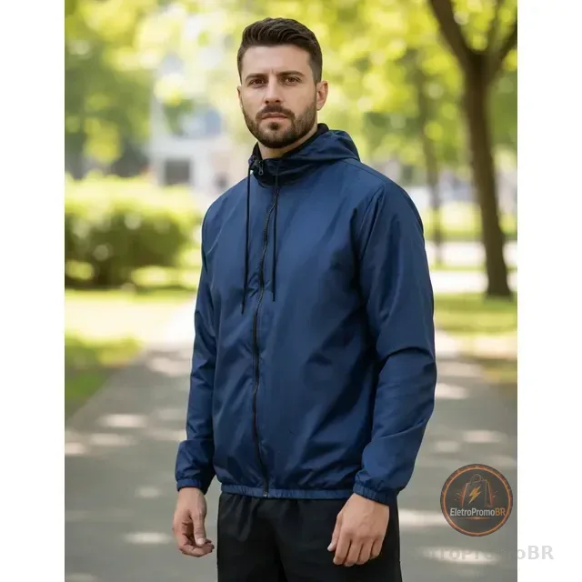 Jaqueta Corta Vento Masculina Impermeável Com Capuz Forrado