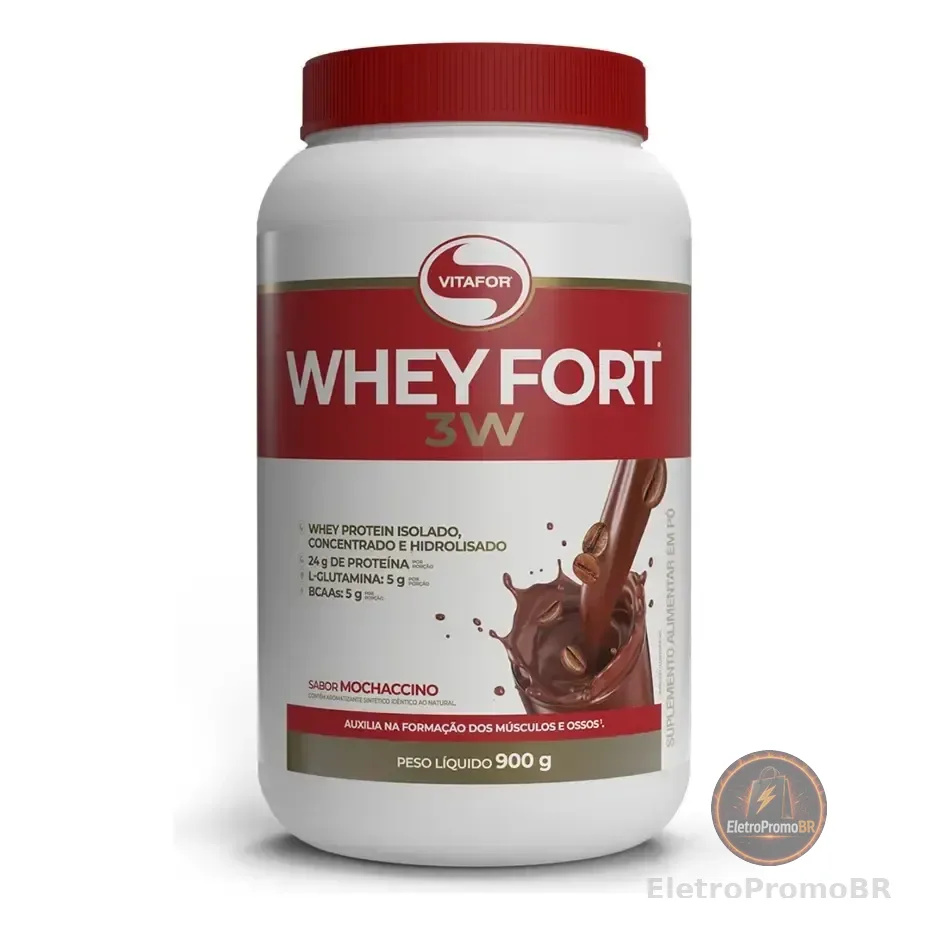 Whey Protein Whey Fort 3w Vitafor Pote 900g Sabor Mochaccino Mochaccino