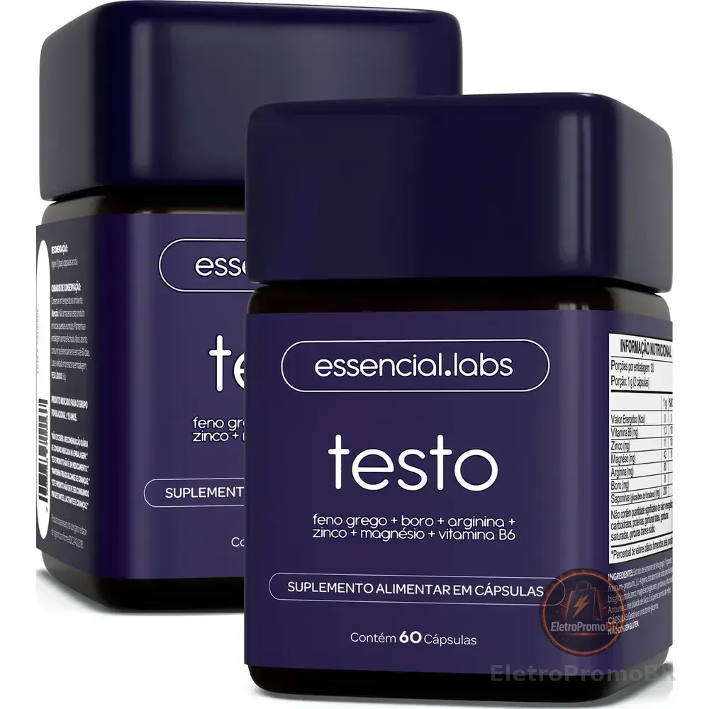 02 Potes Do Testo Essencial Contendo Feno Grego + Boro + Arginina + Zinco + Magnésio + Vitamina B6 - 120 Cápsulas Sem Sabor