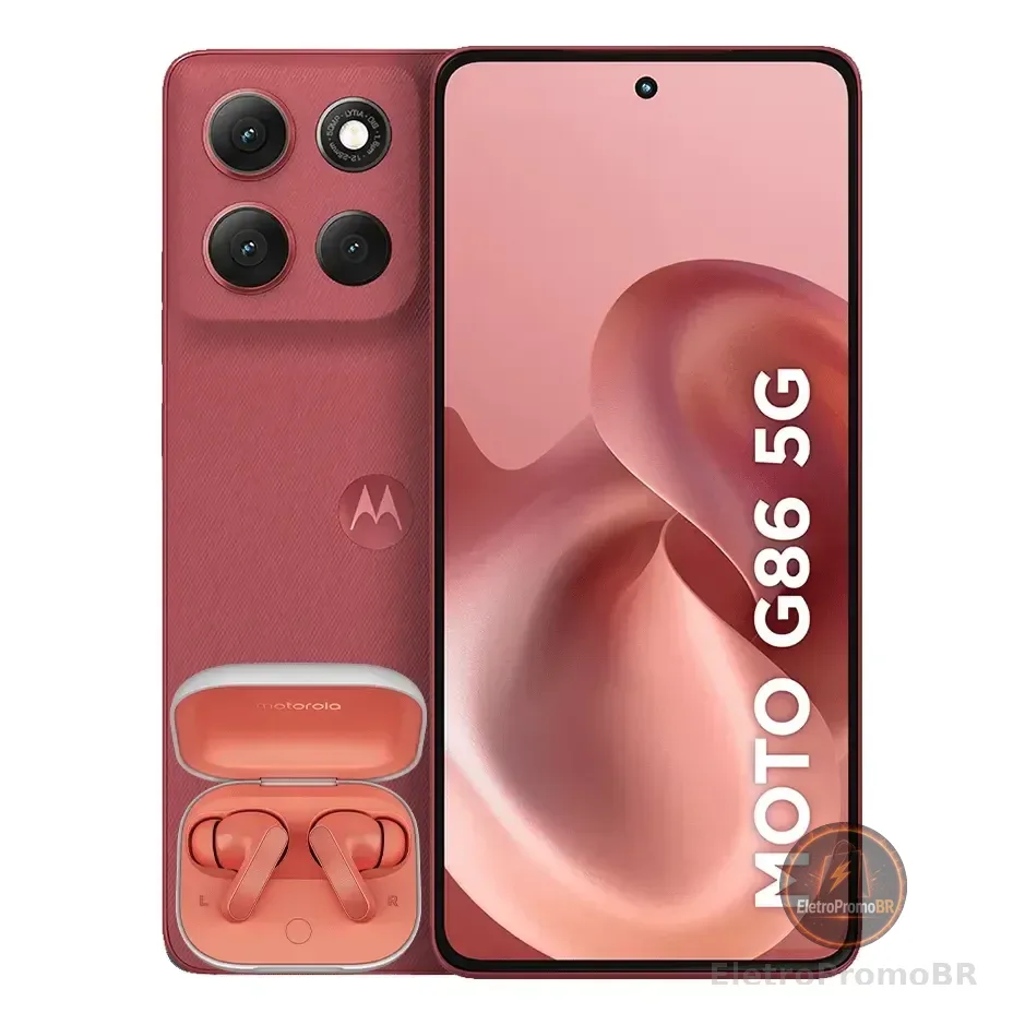 Smartphone Motorola Moto G86 5g + Moto Buds - 256gb 24gb (8gb Ram+16gb Ram Boost) Tela 1.5k Poled, 50mp Sony Camera Ois Moto Ai, Videos Em 4k, Ip68 + Ip69 - Vermelho