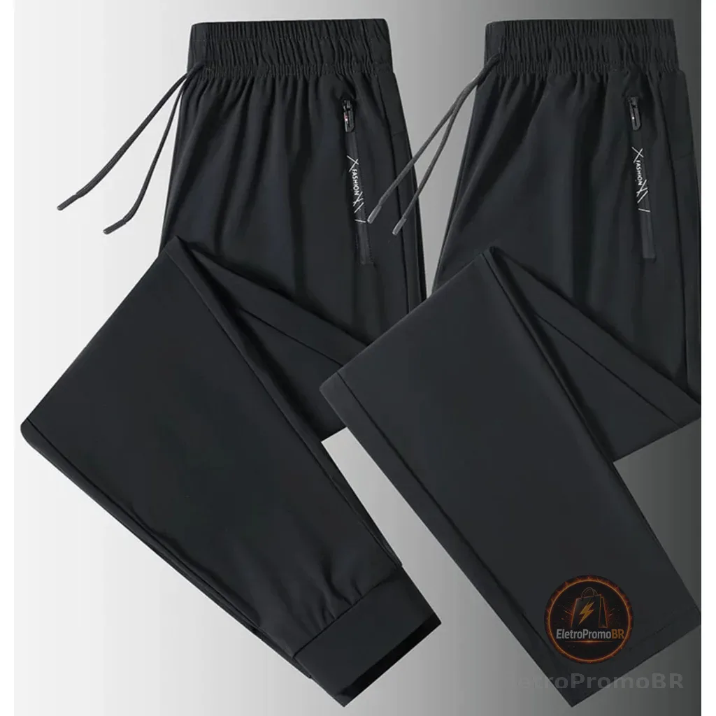 KIT 2 Calça Jogger Preta Masculina Dry Fit Com Fitas Esportiva