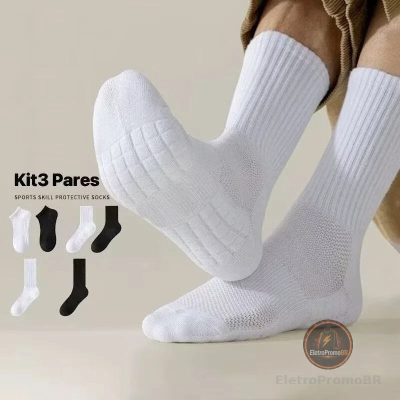 Kit 3 pares  Meias Masculinas ,De Basquete Pretas E Brancas Absorventes De Suor , Modernas